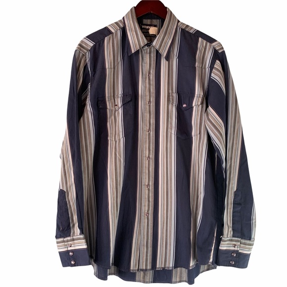 Vintage Wrangler Pearl Snap Shirt Striped Cowboy Cut 1980s Western Yoke